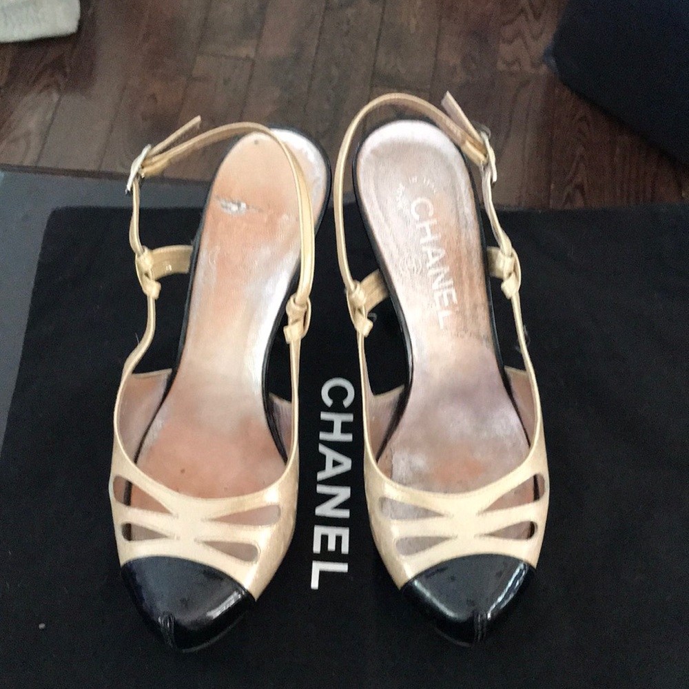 Authentic Chanel beige pink rose Nude and black
